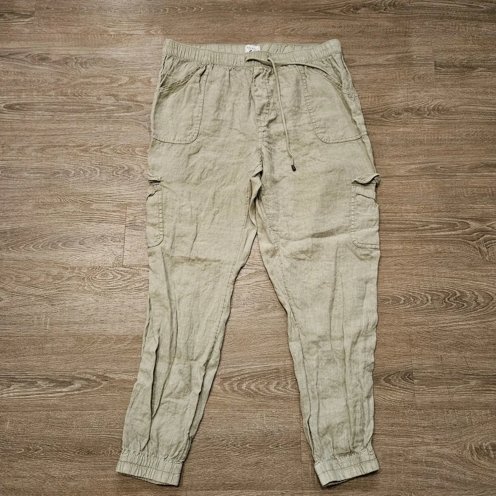 Nicole Miller New York Men's XL Linen Cargo Jogger Pants Beige Drawstring